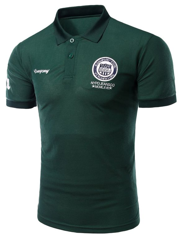 Men 's  Mode Turn-down col broderie Imprimé courtes T-shirt manches Polo - vert foncé XL
