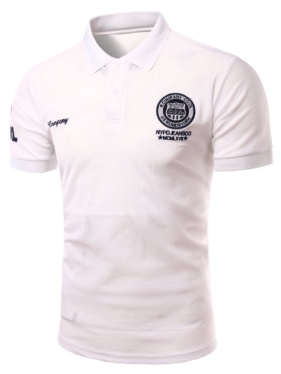 Men 's  Mode Turn-down col broderie Imprimé courtes T-shirt manches Polo - Blanc 4XL