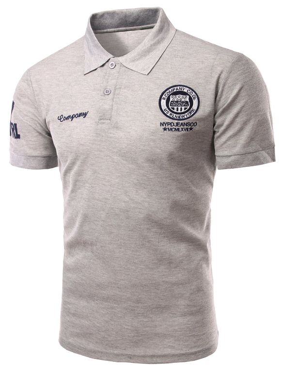 Men 's  Mode Turn-down col broderie Imprimé courtes T-shirt manches Polo - Gris 2XL