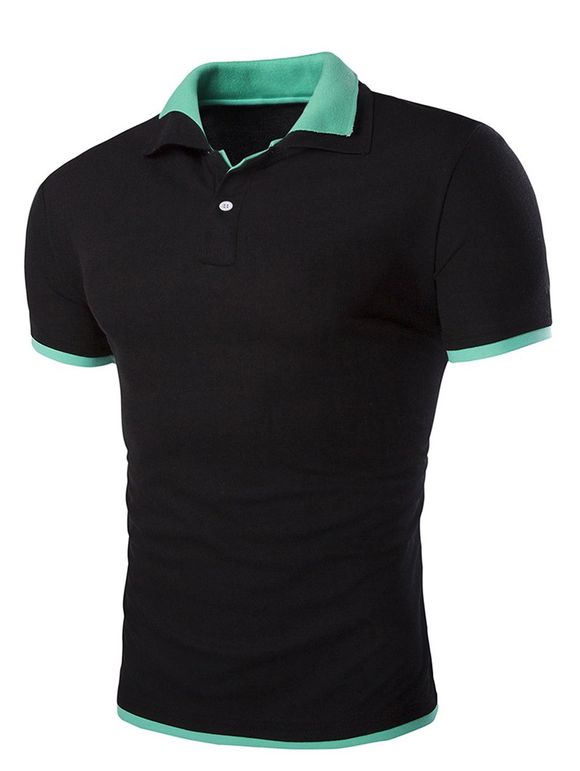 T-shirt de Slim Fit manches courtes Polo Col Hommes - Noir L