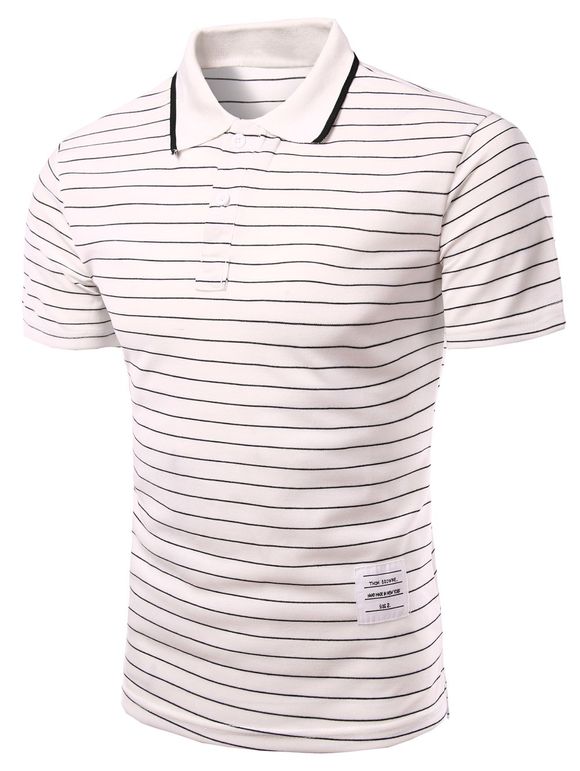 Aménagée Collar Men 's  Turn-down Stripes T-shirt manches courtes Polo - Blanc M