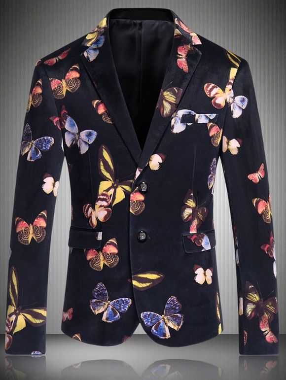 Col rabattu simple boutonnage Papillons Printed Men 's manches longues Brazer - multicolore L