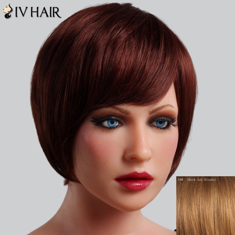 Human Hair Capless Stylish Short Hairstyle Siv Hair Straight Wig For Women