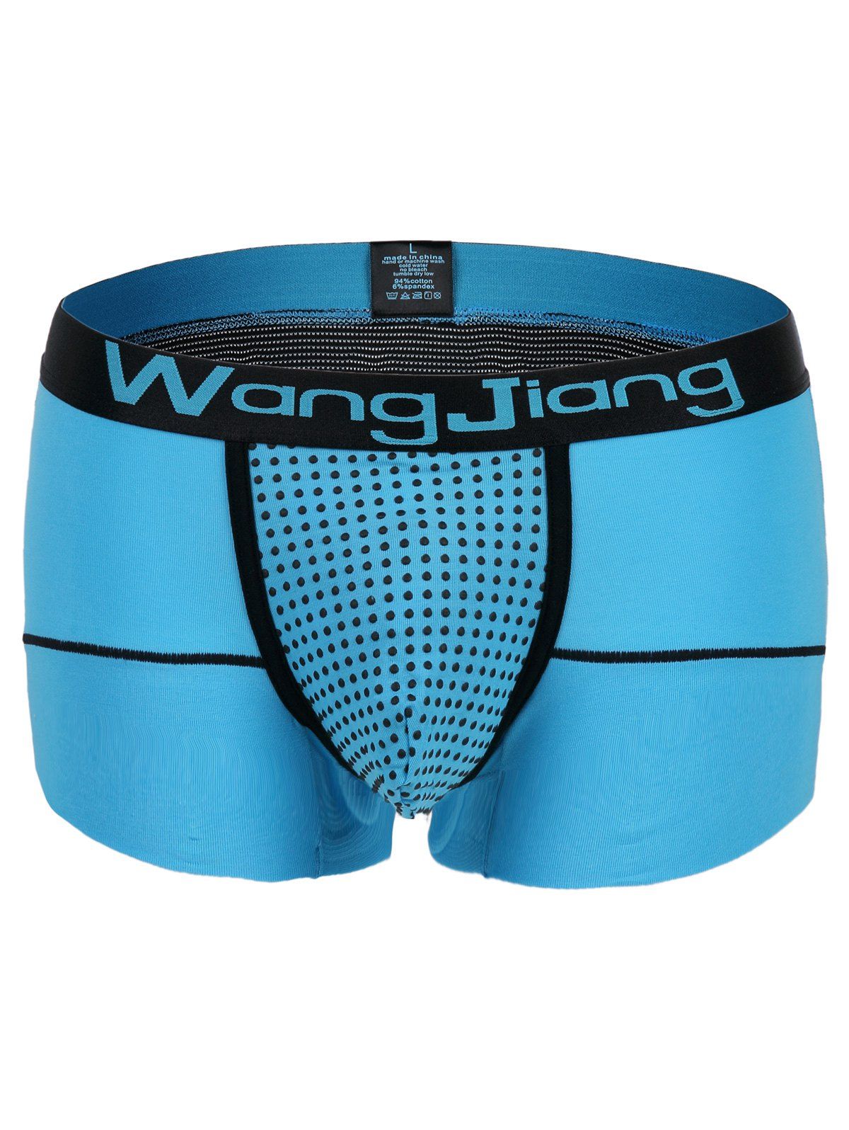 

U Pouch Elastic Waist Color Block Men's Boxers, Azure
