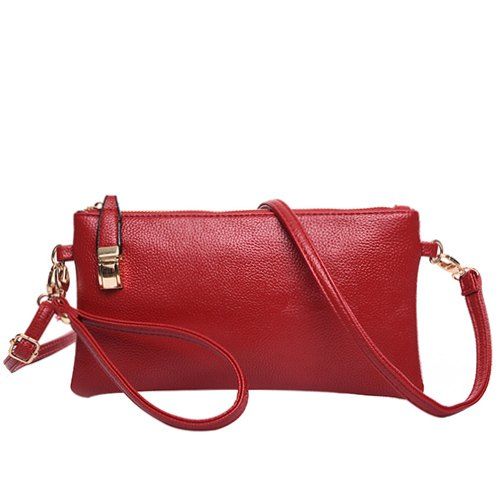 Casual Metal and Solid Colour Design Women's Clutch Bag - Rouge vineux 