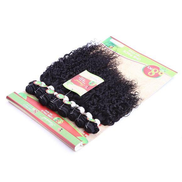 8pcs / Lot Fluffy Jerry Curly Trendy Noir 90 Pourcentage Human Blended Hair Extension de cheveux synthétiques pour les femmes - Noir 