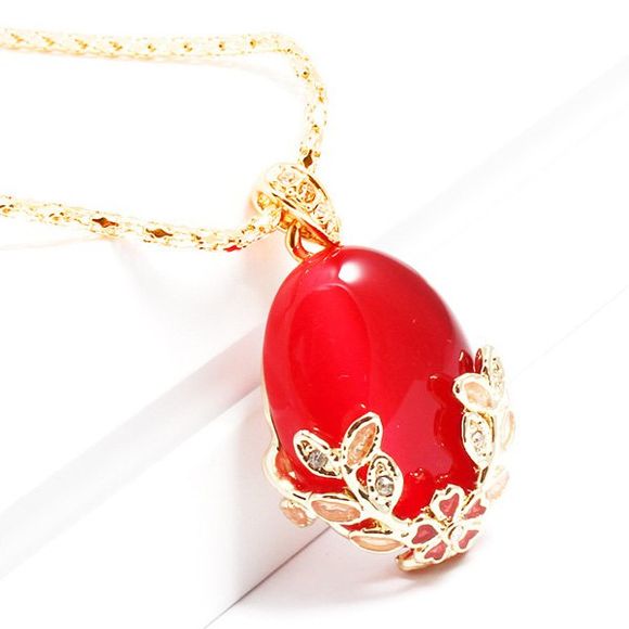 Gorgeous Faux Gem Flower Alloy Pendant Necklace For Women - Rouge 