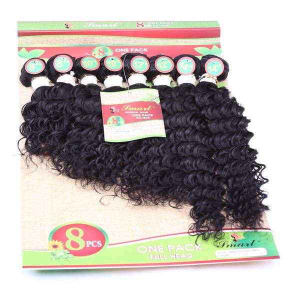 8pcs / Lot Fluffy Bouclés Noir 90 Pourcentage Human Blended Hair Extension de cheveux synthétiques pour les femmes - Noir 