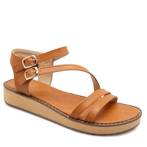 Retro Solid Color and Flat Heel Design Women's Sandals - Brun 38