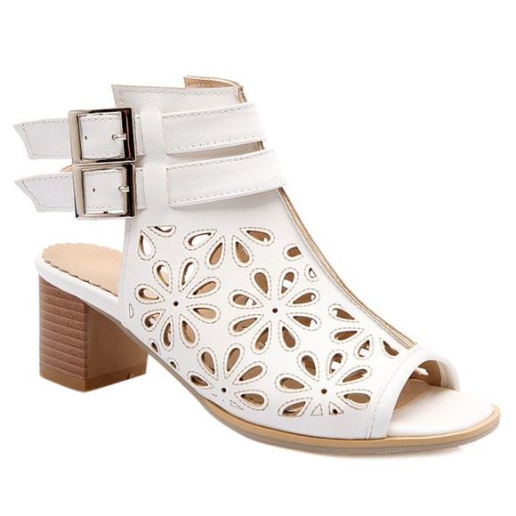 Mode Double Buckle et Sandals creux Out Design Femmes  's - Blanc 38