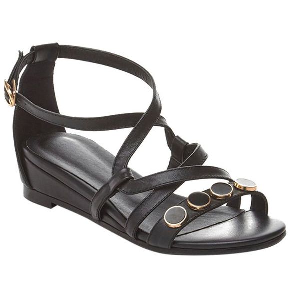 Casual Cross-Strap and PU Leather Design Women's Sandals - Noir 37