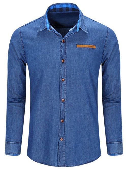 s 'Fashion Turn Down Collar Men  Denim Shirts - Bleu profond XL