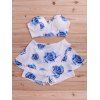 Stylish Women's Floral Print Tube Top and Skirted Shorts Set - Bleu S