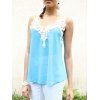 Cute Spaghetti Strap Lace Splicing Chiffon Tank Top For Women - Bleu L