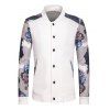 Rib Spliced ​​imprimé floral stand Collar manches longues Button-Up Men 's Sweatshirt - Blanc S