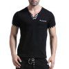 T-Shirt Décontracté Manches Courtes avec Imprimé Rayures et Col en V pour Hommes - Noir XL