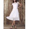 Elegant Women's Round Collar Hollow Out Short Sleeve Lace Dress - Blanc L