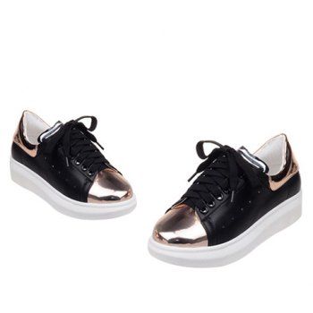 women's fashion canvas color blocking lace up platform heel sneakers