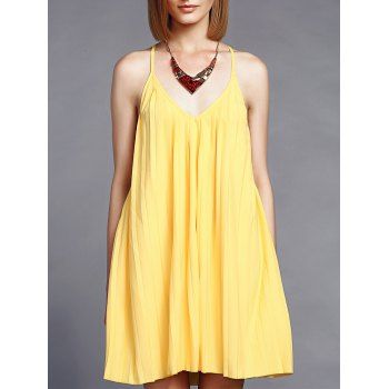 

Open Back Mini Pleated Slip Dress, Yellow