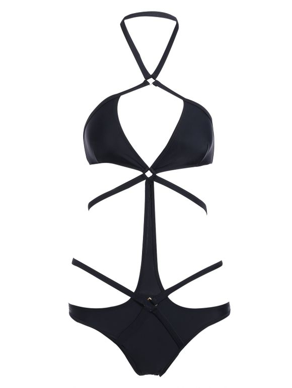 Femmes Élégant  's Halter Backless ajouré One-Piece Swimsuit - Noir S