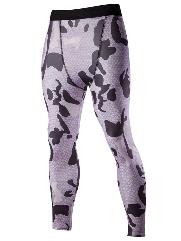 Men's Elastic Waist Camouflage Pattern Fitted Training Pants - gris foncé M