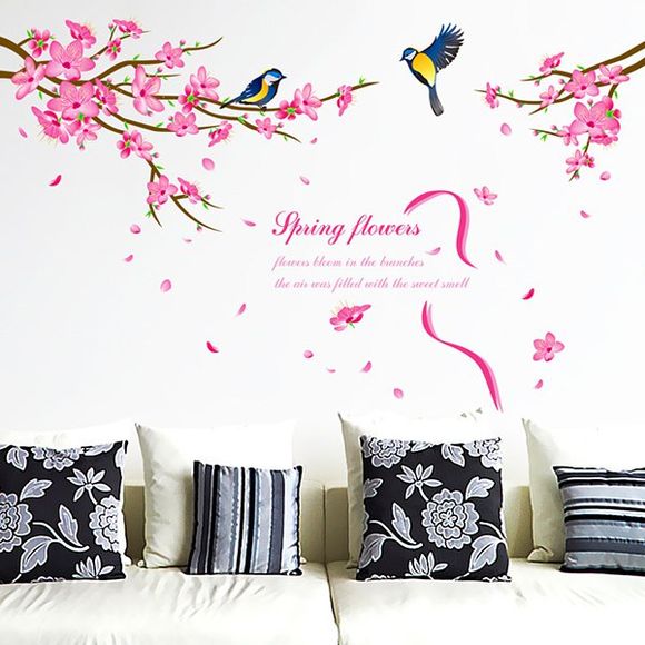 Modèle élégant Peach Blossom Magpie Autocollant Mural Pour Chambre Salon Décoration - multicolore 