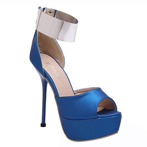 Stylish Peep Toe and Zipper Design Women's Sandals - Bleu 38