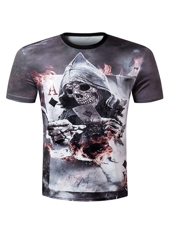T-Shirt Casual Col Pull Round 3D Skull Imprimé Men  's - multicolore L