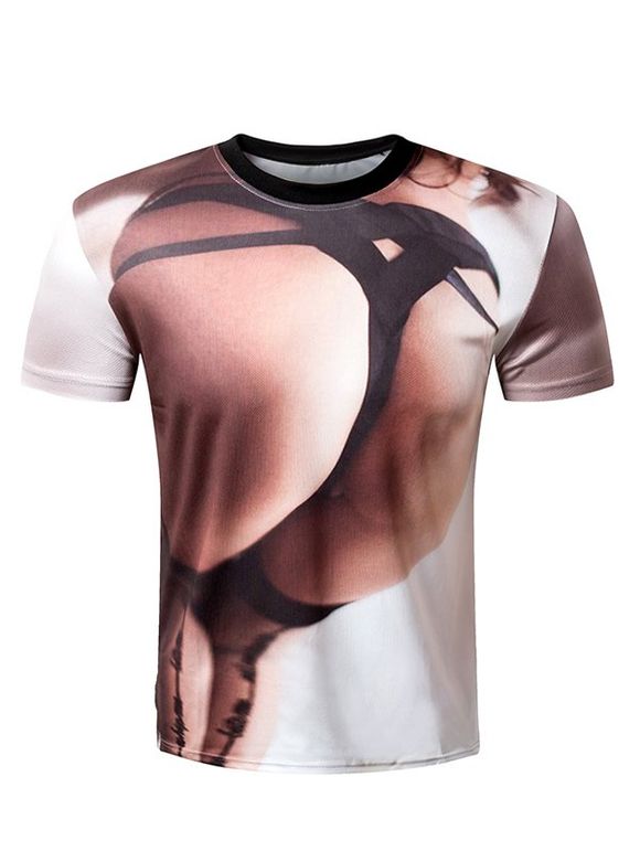 T-Shirt Casual Pull Round Butt Collar 3D Printed Men  's - multicolore L