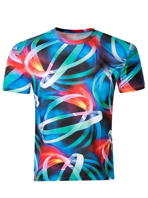 T-Shirt Casual Col Pull Round 3D Cercle Imprimé Hommes  's - multicolore M