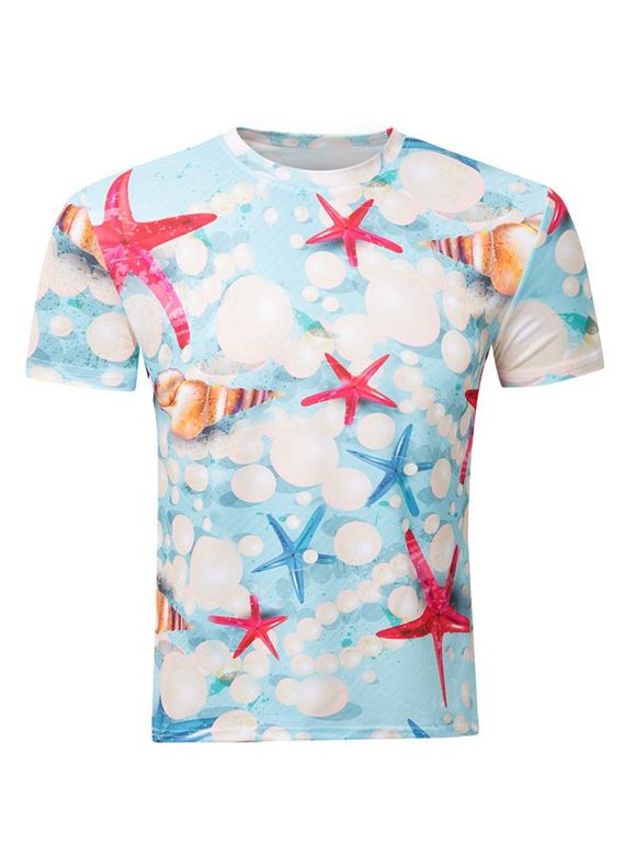 T-Shirt Casual Col Pull Round 3D Starfish Imprimé Men  's - Bleu clair M
