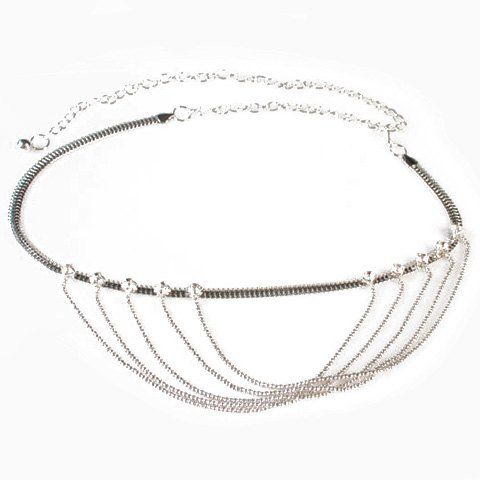 Chic Rhinestone and Multilayered Tassel Design Women's Waist Chain - Argent 