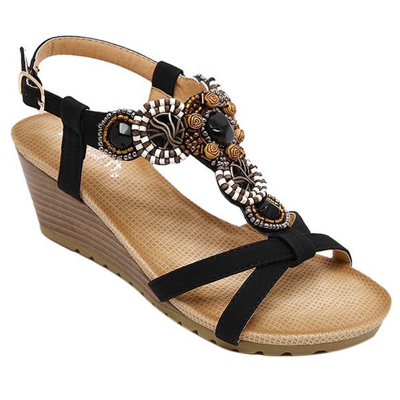 Casual T-Strap et Sandals perles design Femmes  's - Noir 38