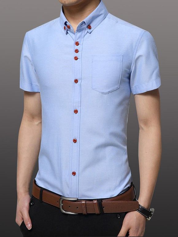 Casual Plus Size Solid Collar Men's Button-down Shirt - Azur 4XL