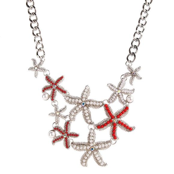 Collier Starfish Vintage Faux Perle en alliage pour les femmes - Argent 