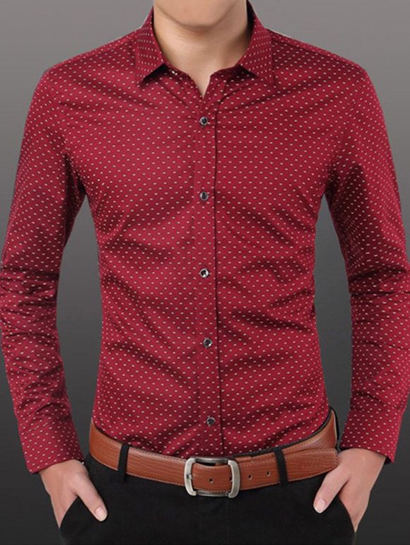 Men 's  Casual Plus Size Shirt Dot Printing - Rouge 4XL