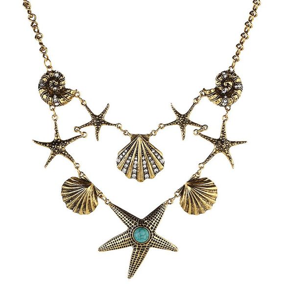Collier Starfish Chic Faux Turquoise strass pour les femmes - d'or 