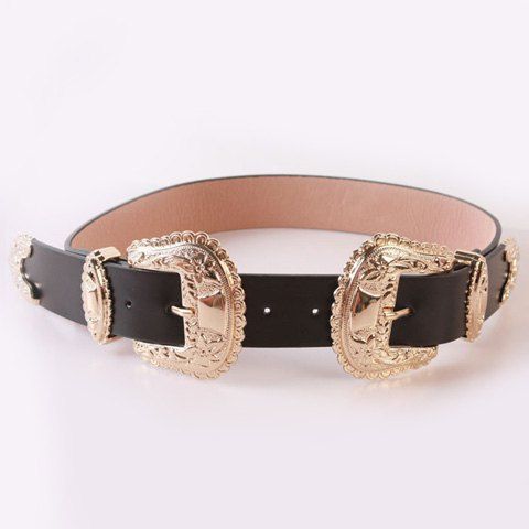 Chic Style baroque Double Pin Buckles Casual Femmes PU  's large ceinture - Noir 