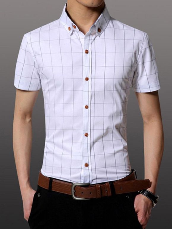 Men's Casual Plus Size Plaid Printing Shirt - Blanc 2XL