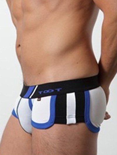U Pouch design Color Block Stripe Splicing Men  's Boxer - Blanc XL