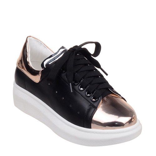 

Lace Up Color Block Platform Shoes, Black