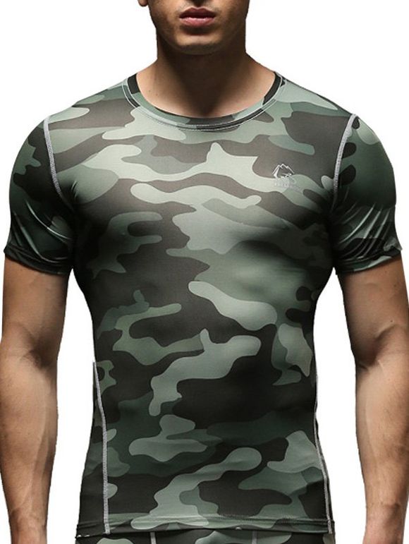 Col rond manches courtes Aménagée Camo-Quick Dry Imprimer Training T-Shirt Men 's - Vert M