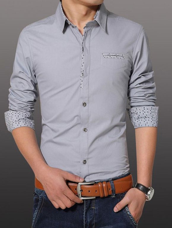 Men 's  Fashion Plus Size Turn Down Collar Shirt - Gris L