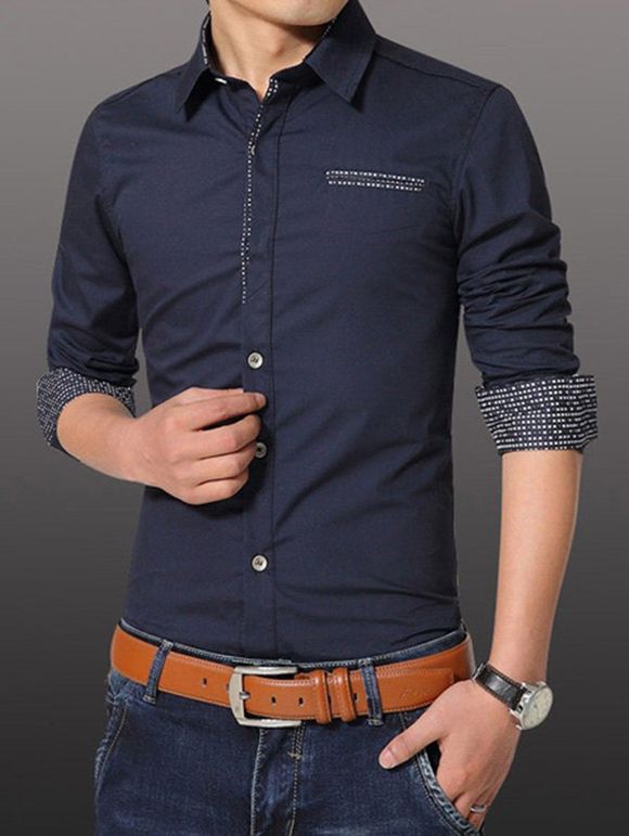 Men 's  Fashion Plus Size Turn Down Collar Shirt - Bleu profond 2XL