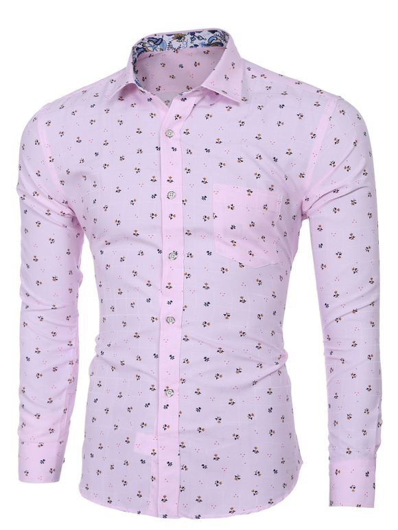 Men's Stylish Turn-down Collar Flower Printing Long Sleeves Shirt - Rose 5XL
