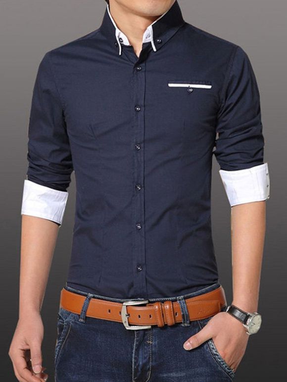 Men 's  Casual Plus Size Turn Down Col button-down shirt - Bleu profond 3XL