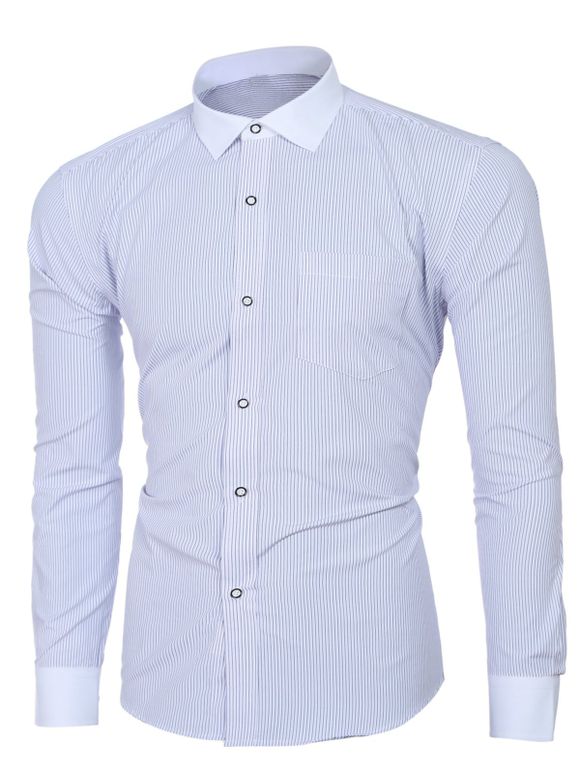 Men 's  Collar Fashion Turn-down manches longues Chemise rayée - Bleu 2XL