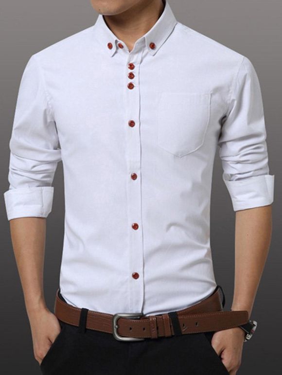 Men 's  Casual Plus Size Solid Color button-down shirt - Blanc L