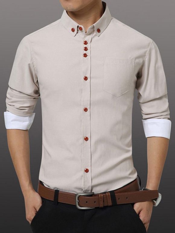 Men 's  Casual Plus Size Solid Color button-down shirt - Beige 4XL