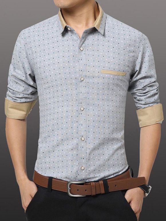Casual Plus Size Men's Dot Printing Shirt - Gris Clair XL